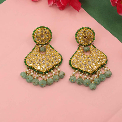 The Zamarud Carved Emerald Polki Chandbalis