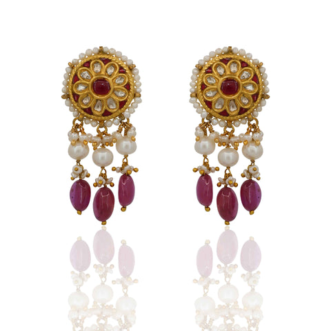 Polki Diamond & Ruby Glass Filling Choker Necklace Set