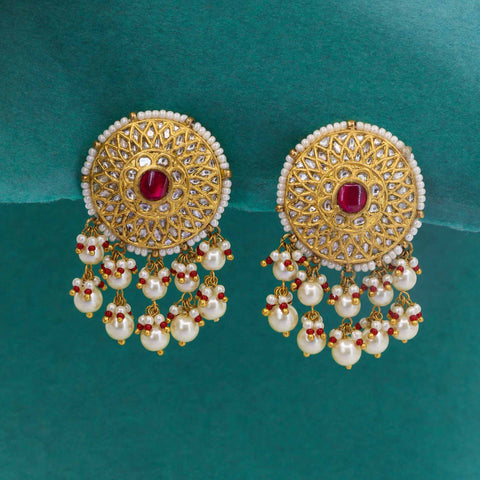 Gold Floral Polki Diamond Stud Tops Earring