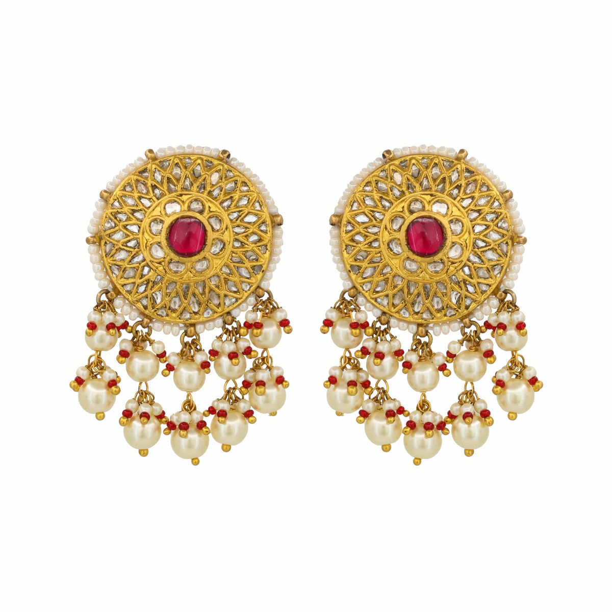 Gold Floral Polki Diamond Stud Tops Earring