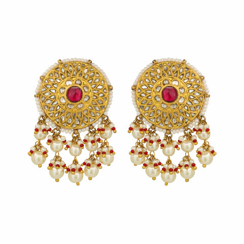 Gold Floral Polki Diamond Stud Tops Earring