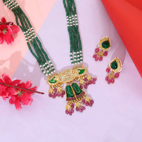 Kadam Emerald Polki Pendant Set