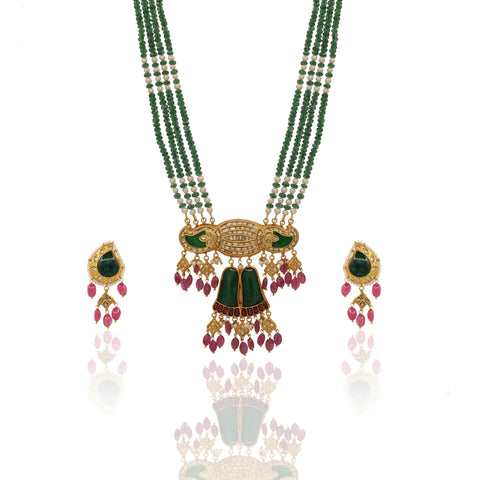 Kadam Emerald Polki Pendant Set