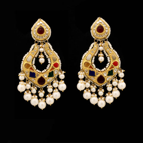 Rang Mahal Navratna Style & Pearl Drop Earrings