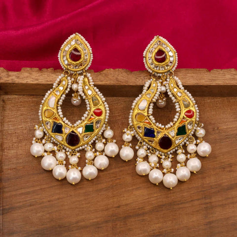 Rang Mahal Navratna Style & Pearl Drop Earrings