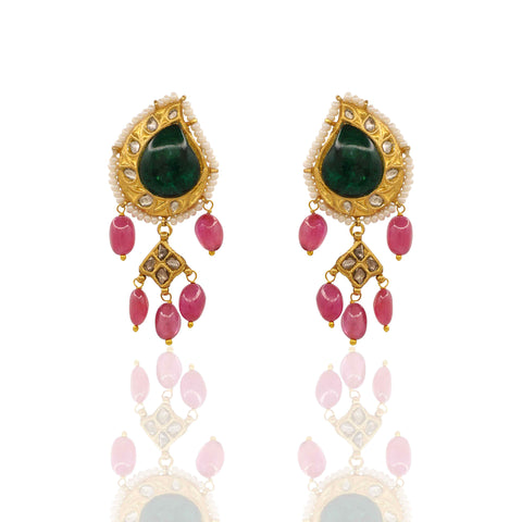 Kadam Emerald Polki Pendant Set