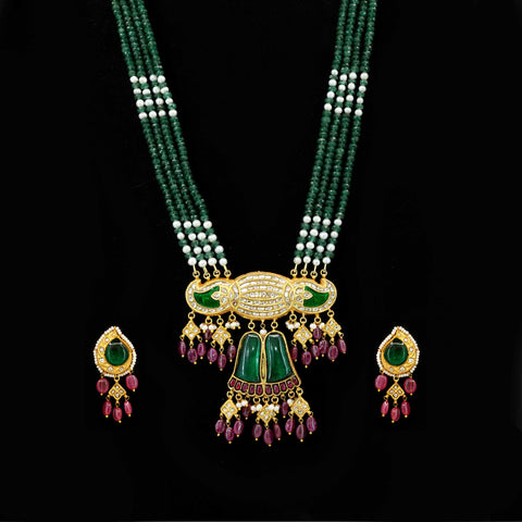 Kadam Emerald Polki Pendant Set