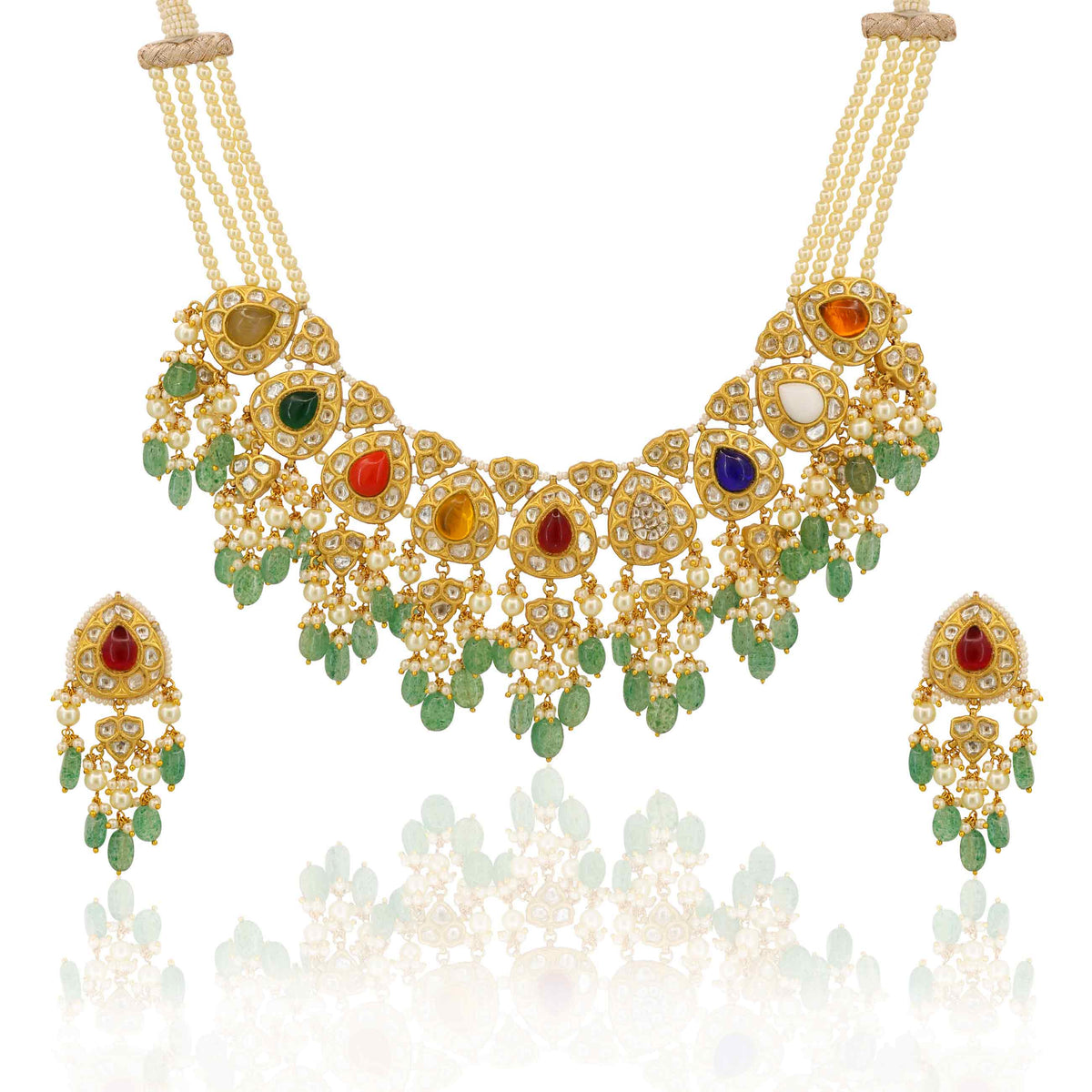 Nine Gemstone Power Polki Diamond Bridal Set