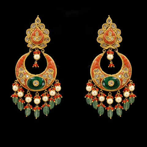 Heirloom Coral-Green Crescent Earrings