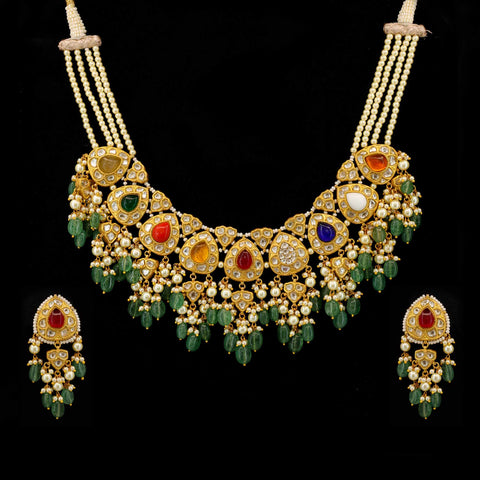 Nine Gemstone Power Polki Diamond Bridal Set