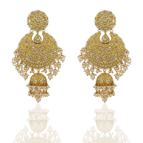 Gold Polki Crescent & Jhumka Earrings