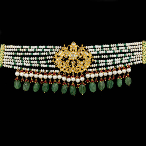 Polki Diamond & Pearl String Choker Necklace