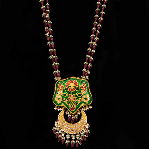 Radha Roop Green Enamel Polki Diamond Pendant