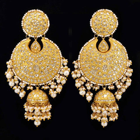 Gold Polki Crescent & Jhumka Earrings