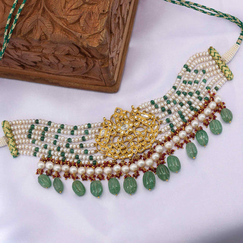 Polki Diamond & Pearl String Choker Necklace