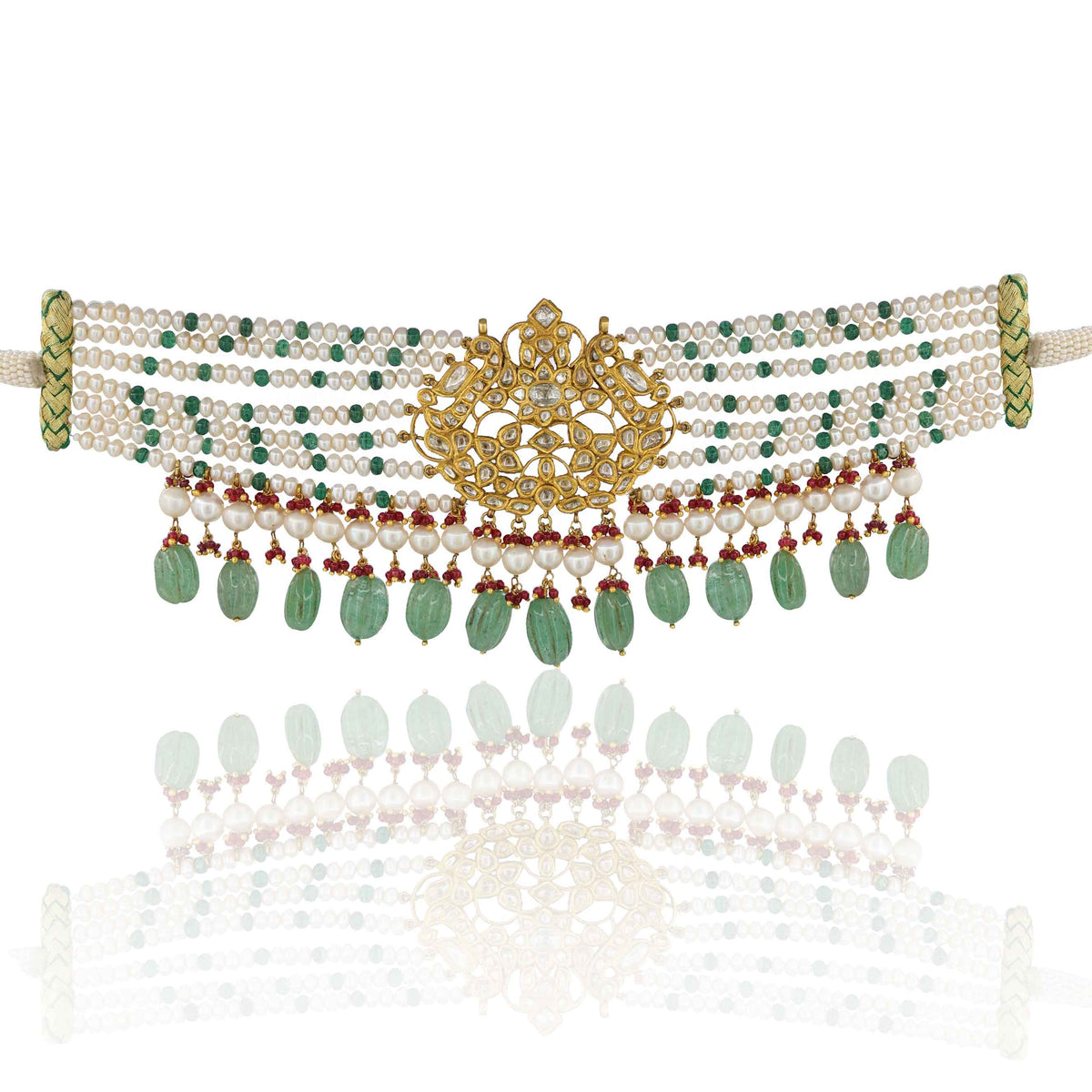 Polki Diamond & Pearl String Choker Necklace