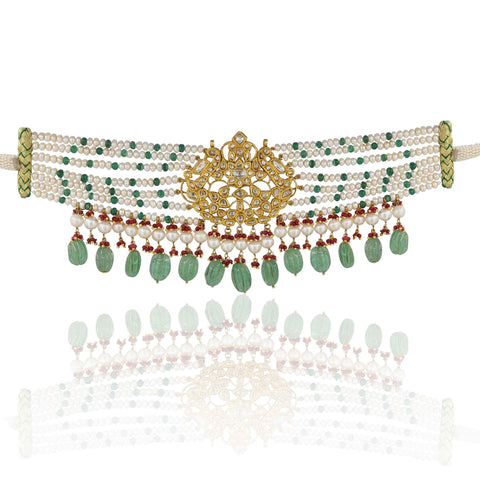 Polki Diamond & Pearl String Choker Necklace