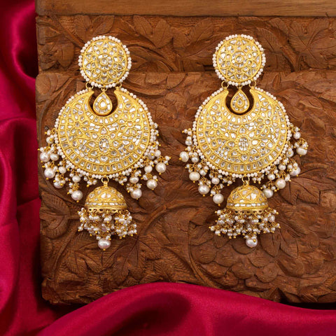 Gold Polki Crescent & Jhumka Earrings