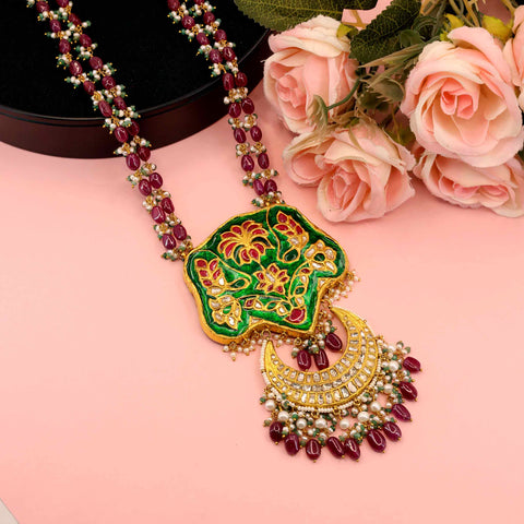 Radha Roop Green Enamel Polki Diamond Pendant