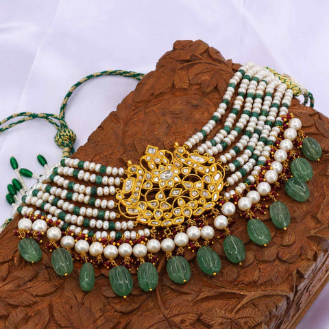 Polki Diamond & Pearl String Choker Necklace