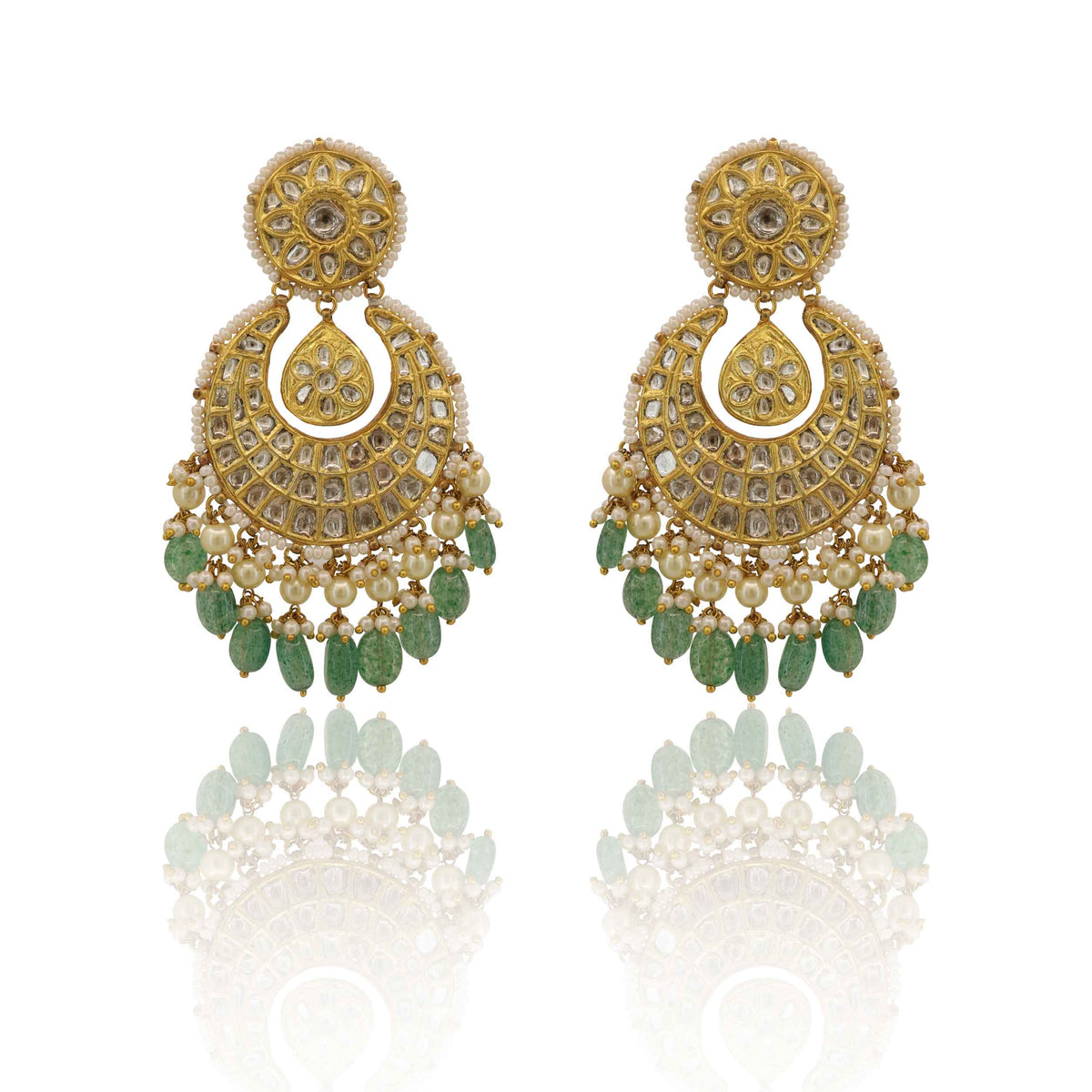 Kundan Style, Emerald Drop Statement Earrings