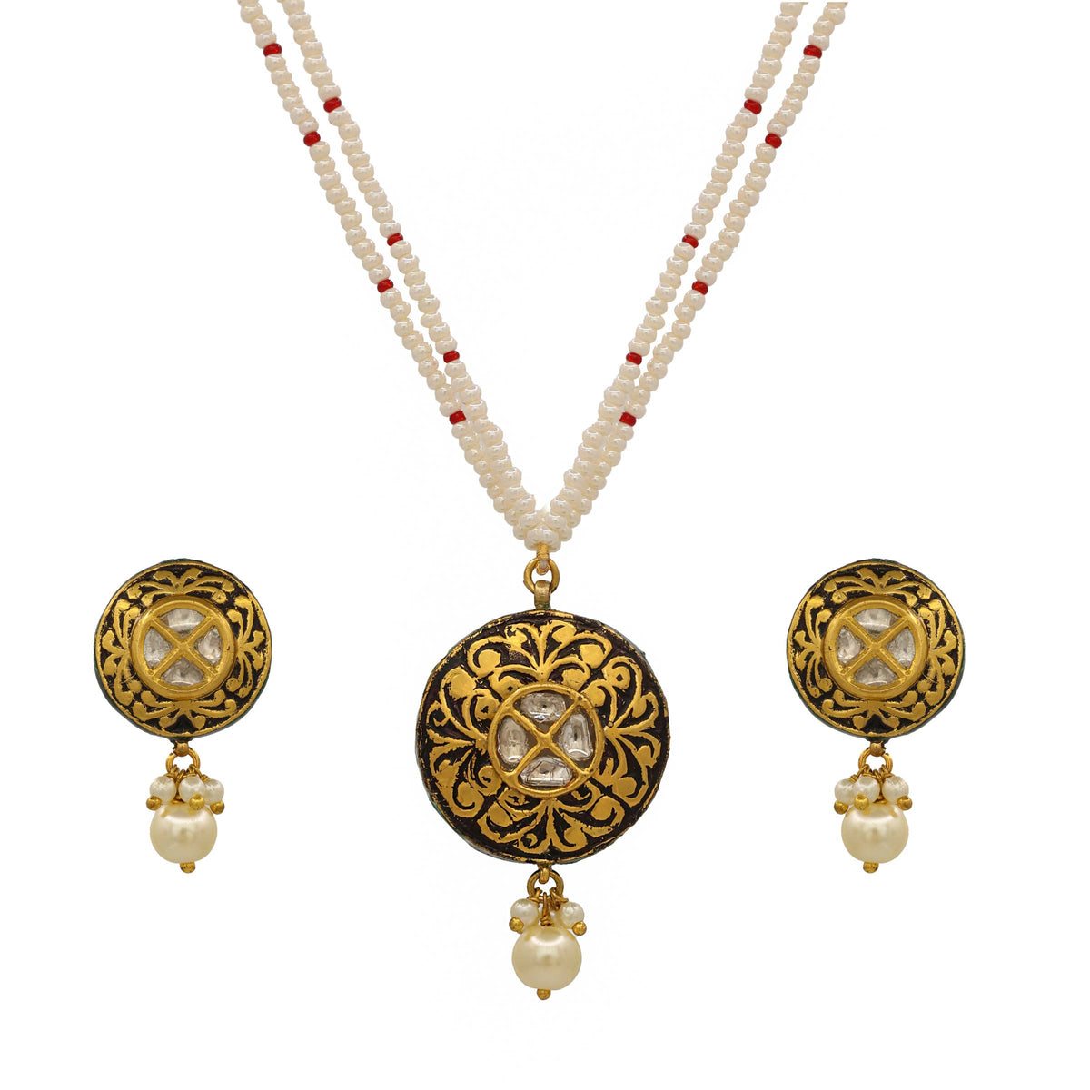 Intricate Partash & Polki Diamond Pendant Set