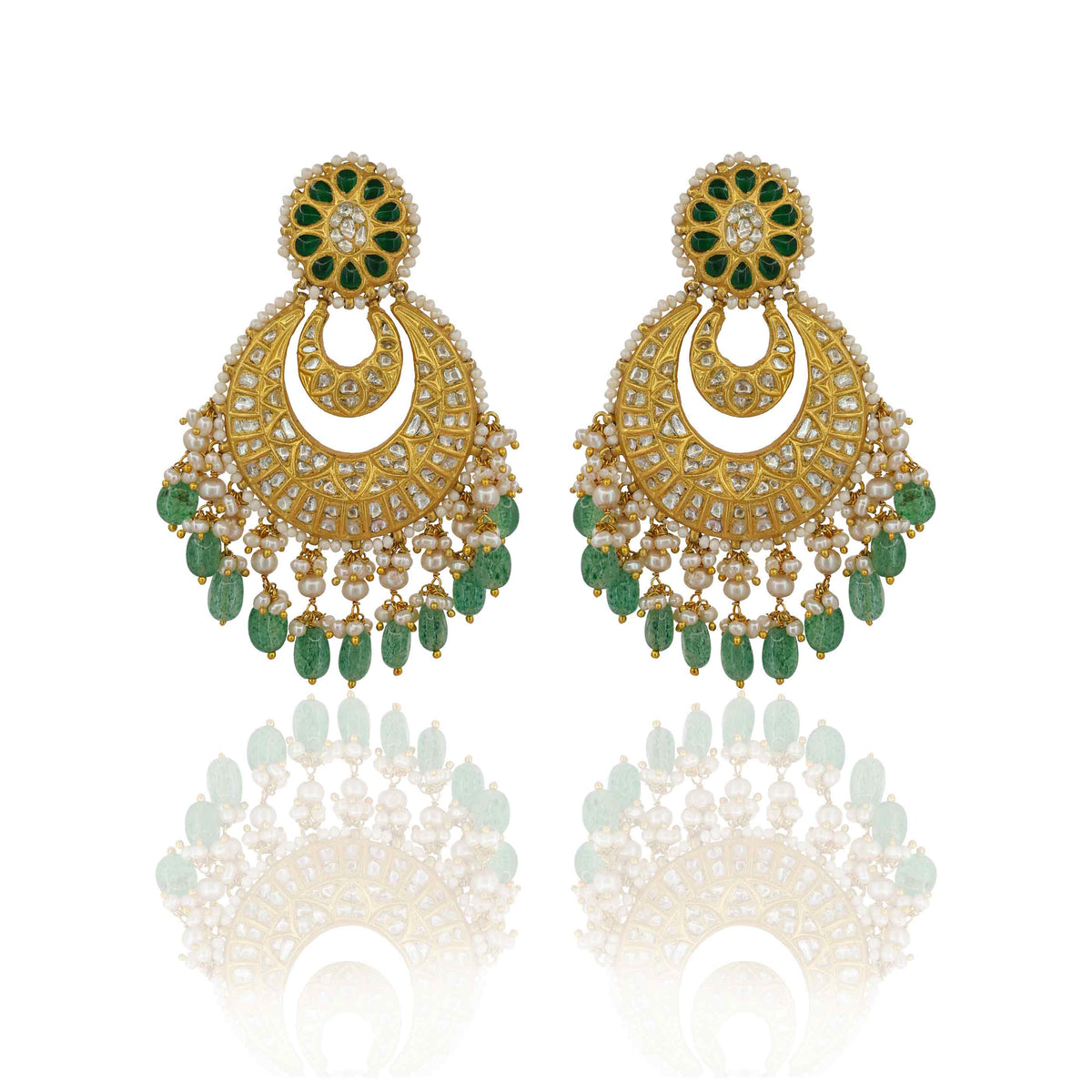 Nagma Emerald Polki Diamond Chandbaali