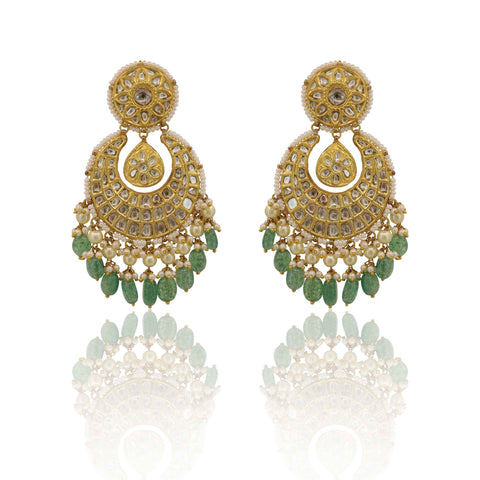 Kundan Style, Emerald Drop Statement Earrings