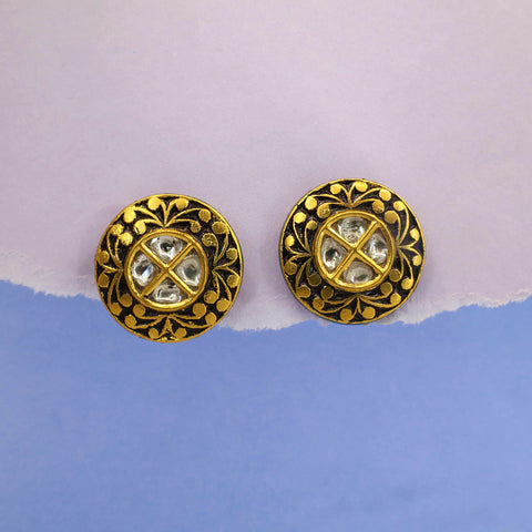 Polki Diamond and Chitai Work Stud Earrings