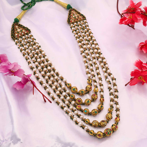 Polki Diamond, Ruby & Pearl Layered Gold Necklace