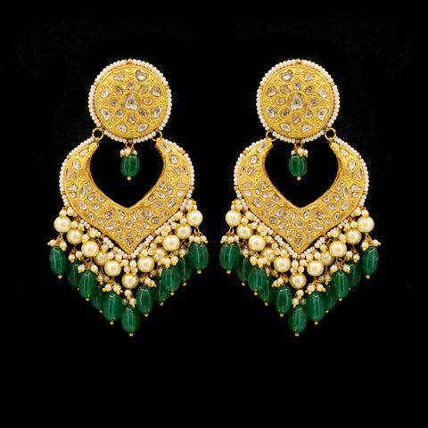 Jahanara Pearl & Green Accent Polki Chandbalis