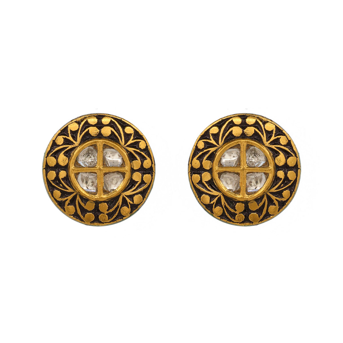Polki Diamond and Chitai Work Stud Earrings