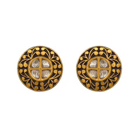 Polki Diamond and Chitai Work Stud Earrings