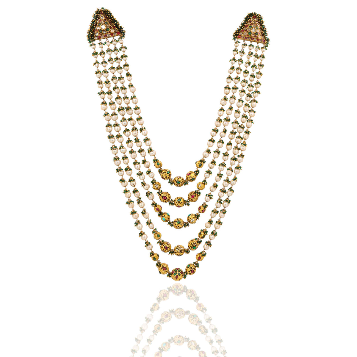 Polki Diamond, Ruby & Pearl Layered Gold Necklace