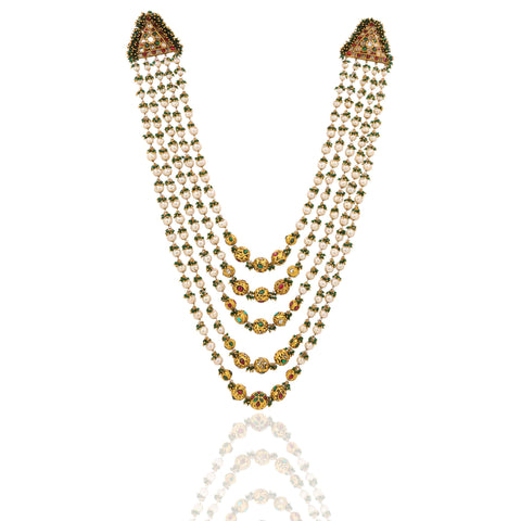 Polki Diamond, Ruby & Pearl Layered Gold Necklace