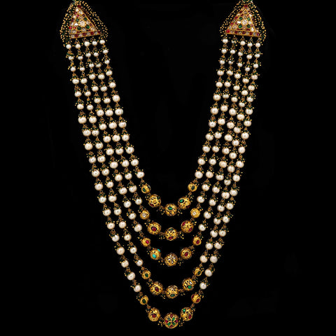Polki Diamond, Ruby & Pearl Layered Gold Necklace