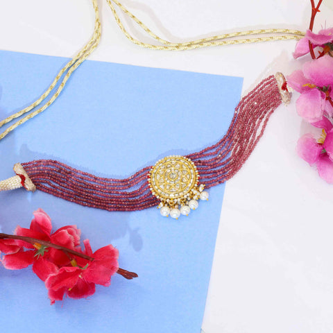 Seven-Row Ruby Bead and Polki Choker