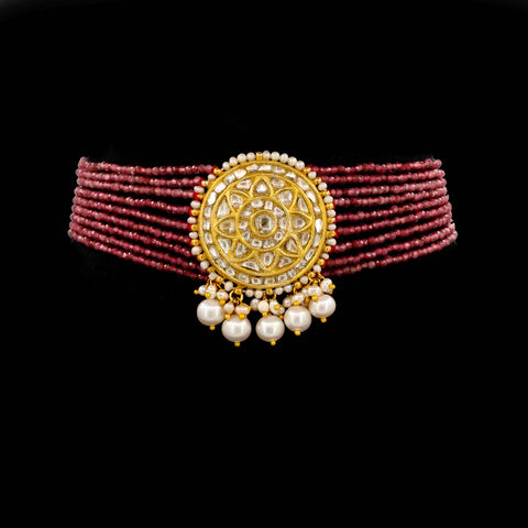 Seven-Row Ruby Bead and Polki Choker