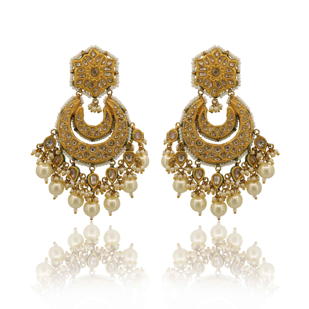 Hoor Polki & Pearl Cascade Chandbali Earrings