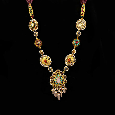 Antique Multi-Stone Gold Polki Pendant Necklace