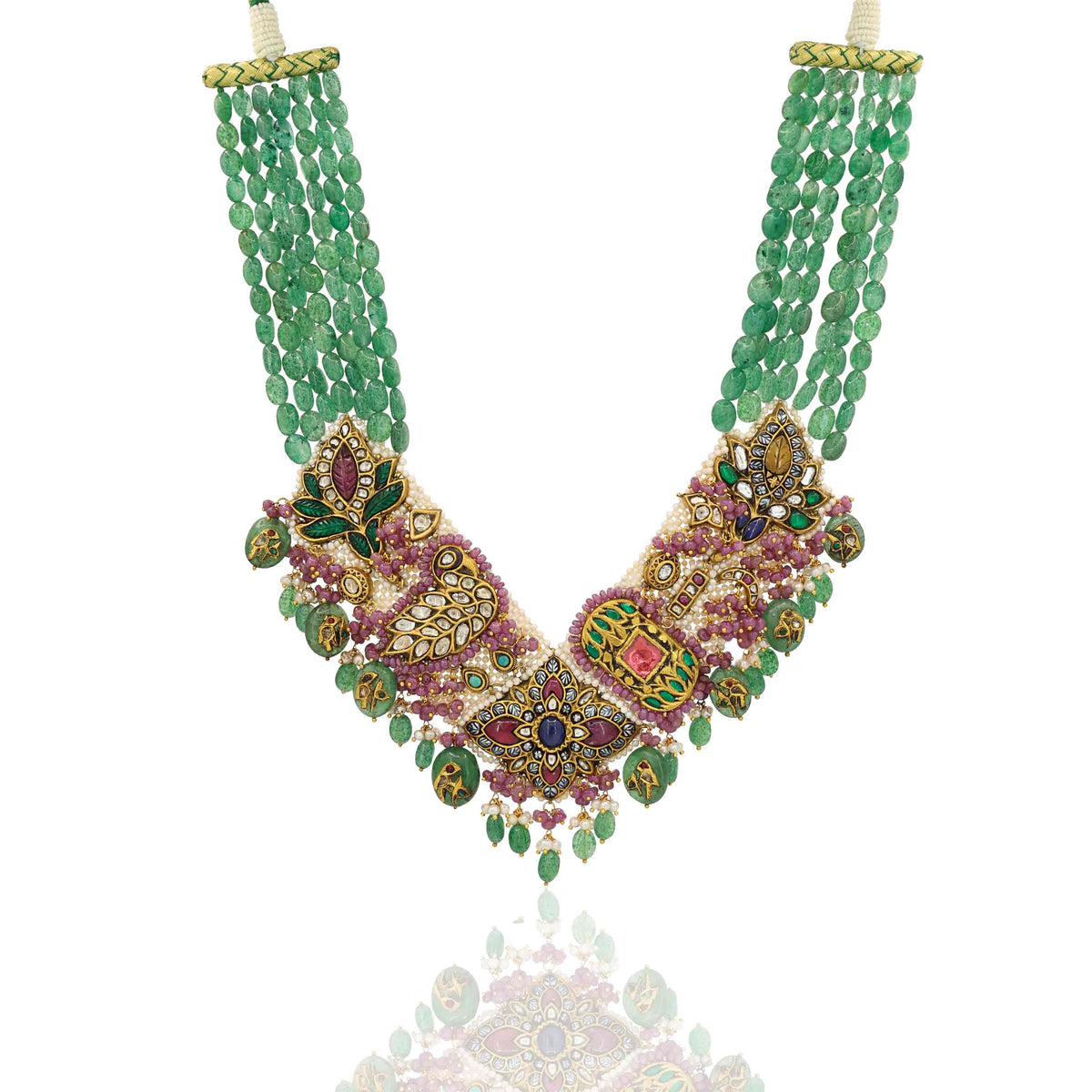 Grand Multi-Gemstone Polki & Emerald Bead Collar Necklace