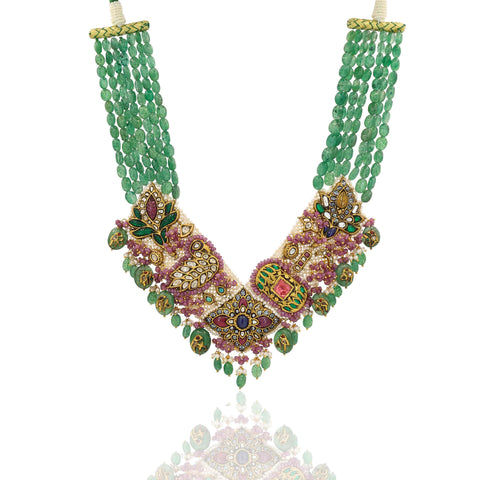 Grand Multi-Gemstone Polki & Emerald Bead Collar Necklace