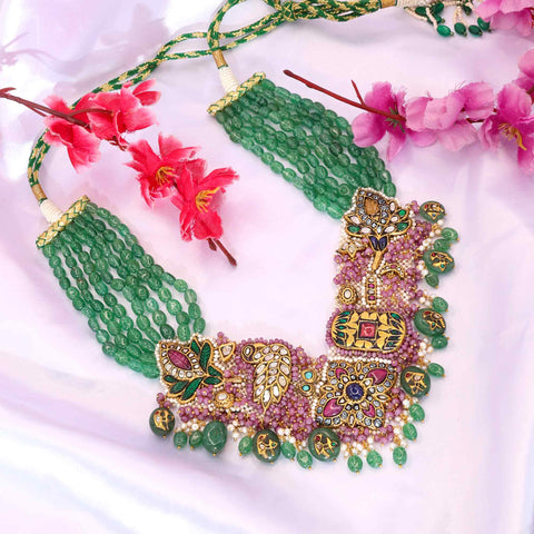 Grand Multi-Gemstone Polki & Emerald Bead Collar Necklace