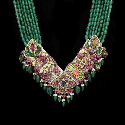 Grand Multi-Gemstone Polki & Emerald Bead Collar Necklace