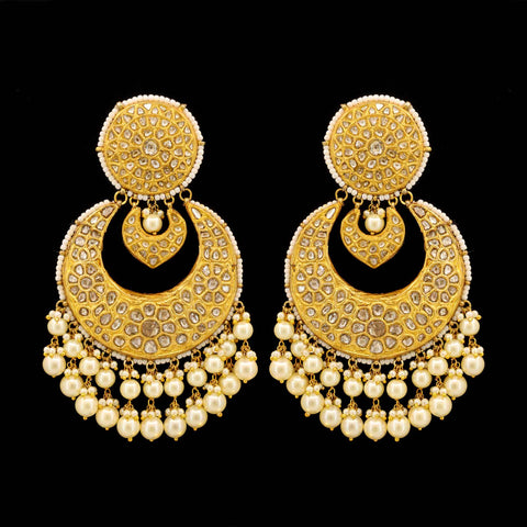 Heavy Polki Diamond & Pearl Cascade Chandbalis