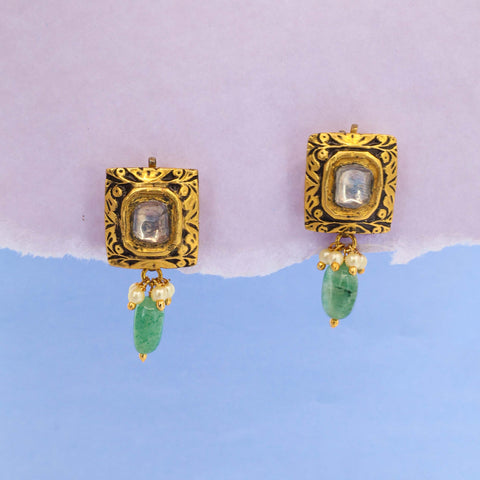 Polki Diamond and Emerald Drop Earring