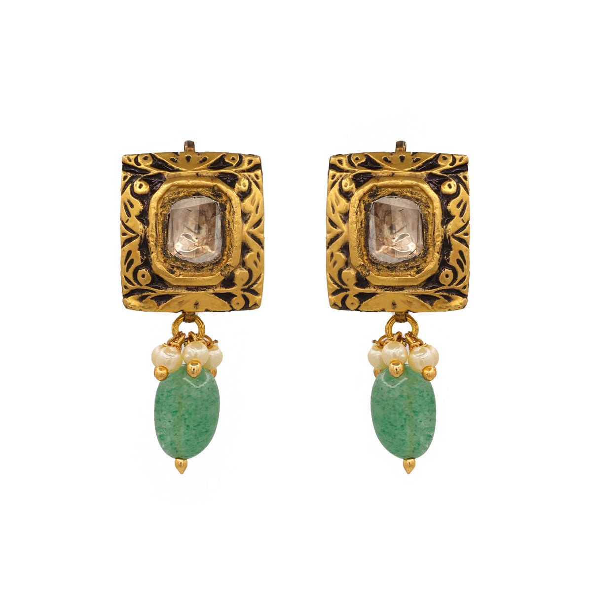 Polki Diamond and Emerald Drop Earring