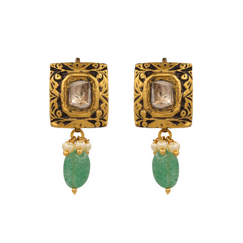 Polki Diamond and Emerald Drop Earring