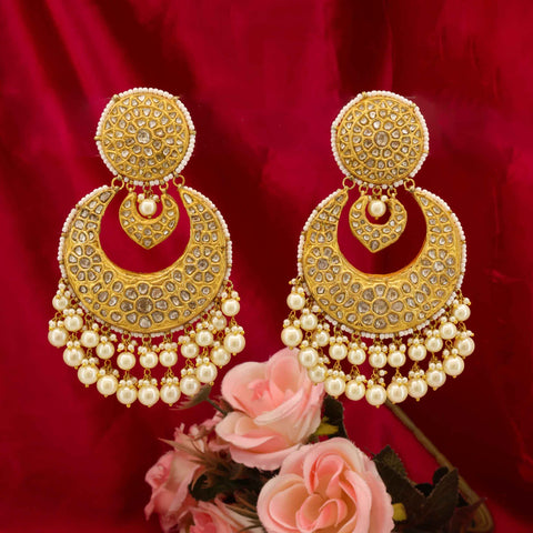 Heavy Polki Diamond & Pearl Cascade Chandbalis
