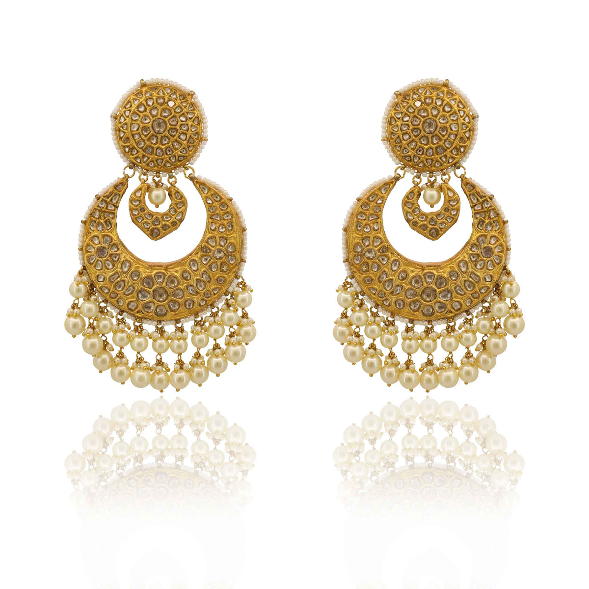 Heavy Polki Diamond & Pearl Cascade Chandbalis